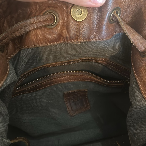 FRYE Brooke Brown Leather Studded Drawstring Shoulder Crossbody Bag - Picture 6 of 9